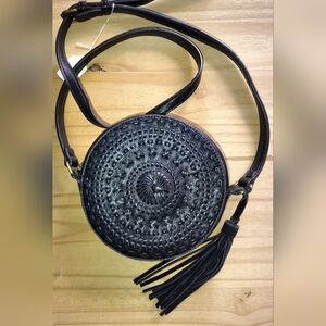 Black Round Woven Crossbody Bag